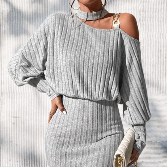 MONARCH FASHION Dresses & Skirts - Gray Rib Knit Pencil Dress